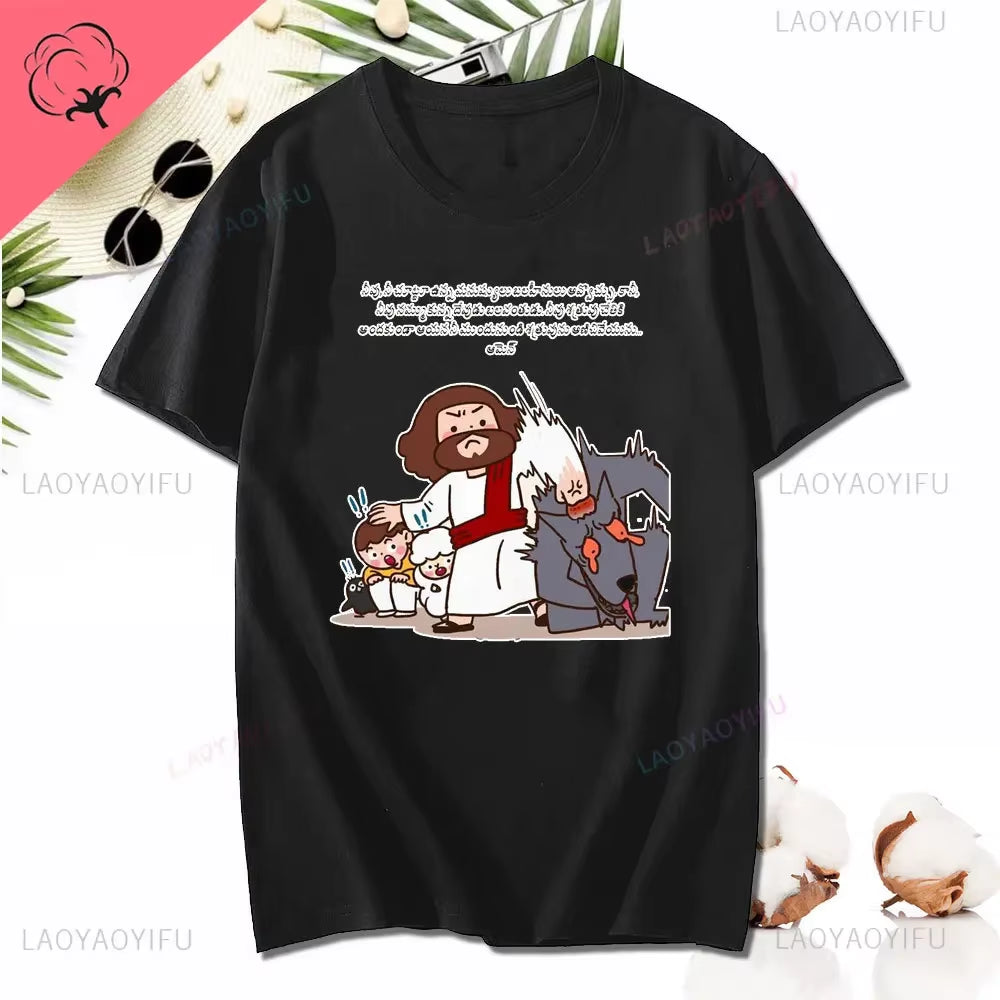 Kawaii Jesus Bandage Print Modal T Shirt Fashion Casual Men Women Cotton Short-Sleev Humor O-Neck Cool Shirt