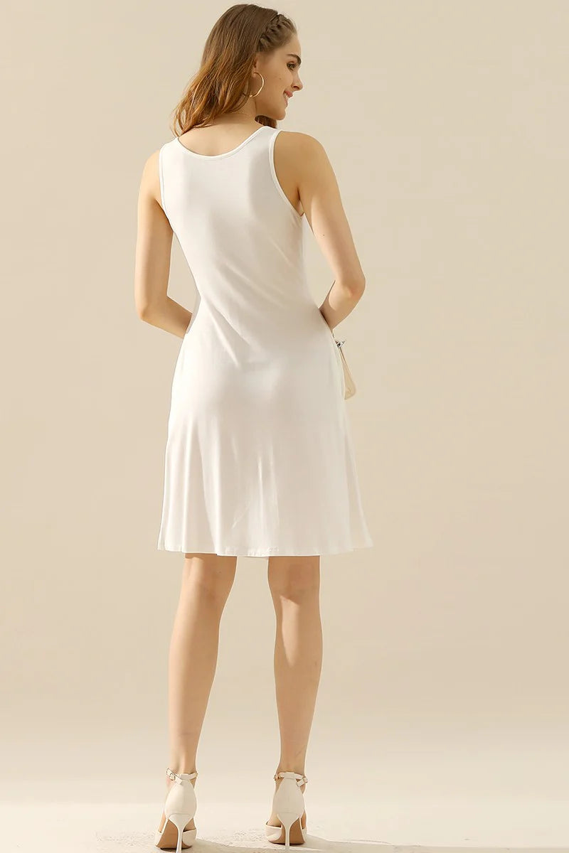Doublju Full Size round Neck Ruched Sleeveless Dress with Pockets