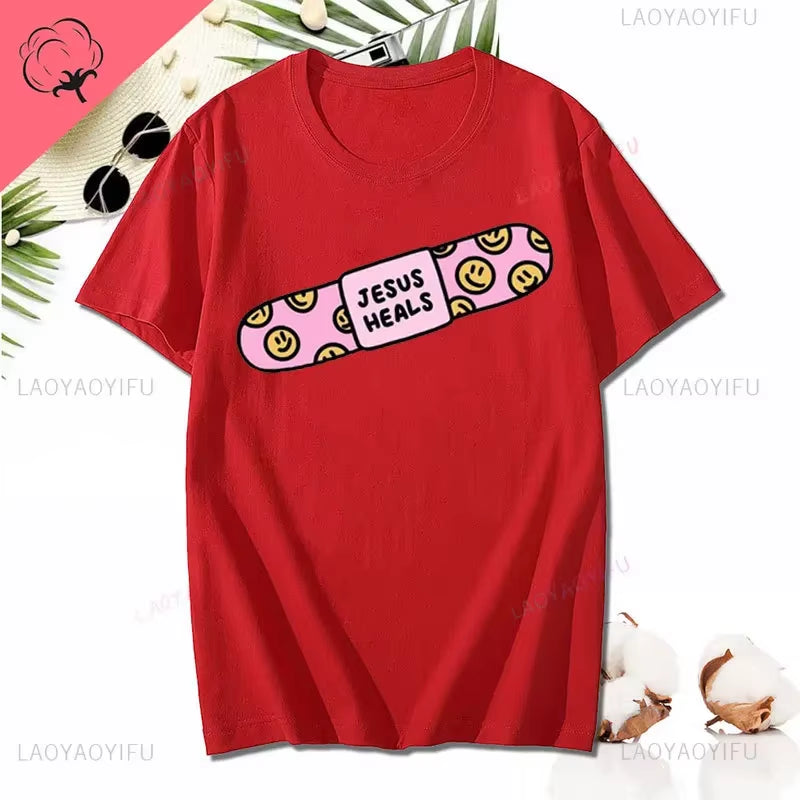 Kawaii Jesus Bandage Print Modal T Shirt Fashion Casual Men Women Cotton Short-Sleev Humor O-Neck Cool Shirt