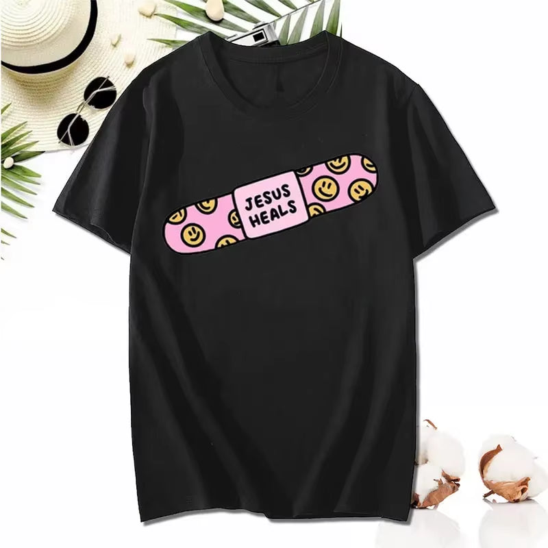 Kawaii Jesus Bandage Print Modal T Shirt Fashion Casual Men Women Cotton Short-Sleev Humor O-Neck Cool Shirt