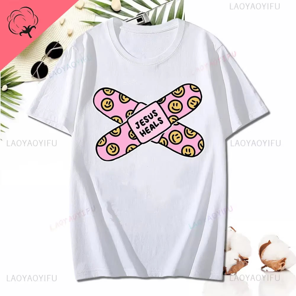 Kawaii Jesus Bandage Print Modal T Shirt Fashion Casual Men Women Cotton Short-Sleev Humor O-Neck Cool Shirt
