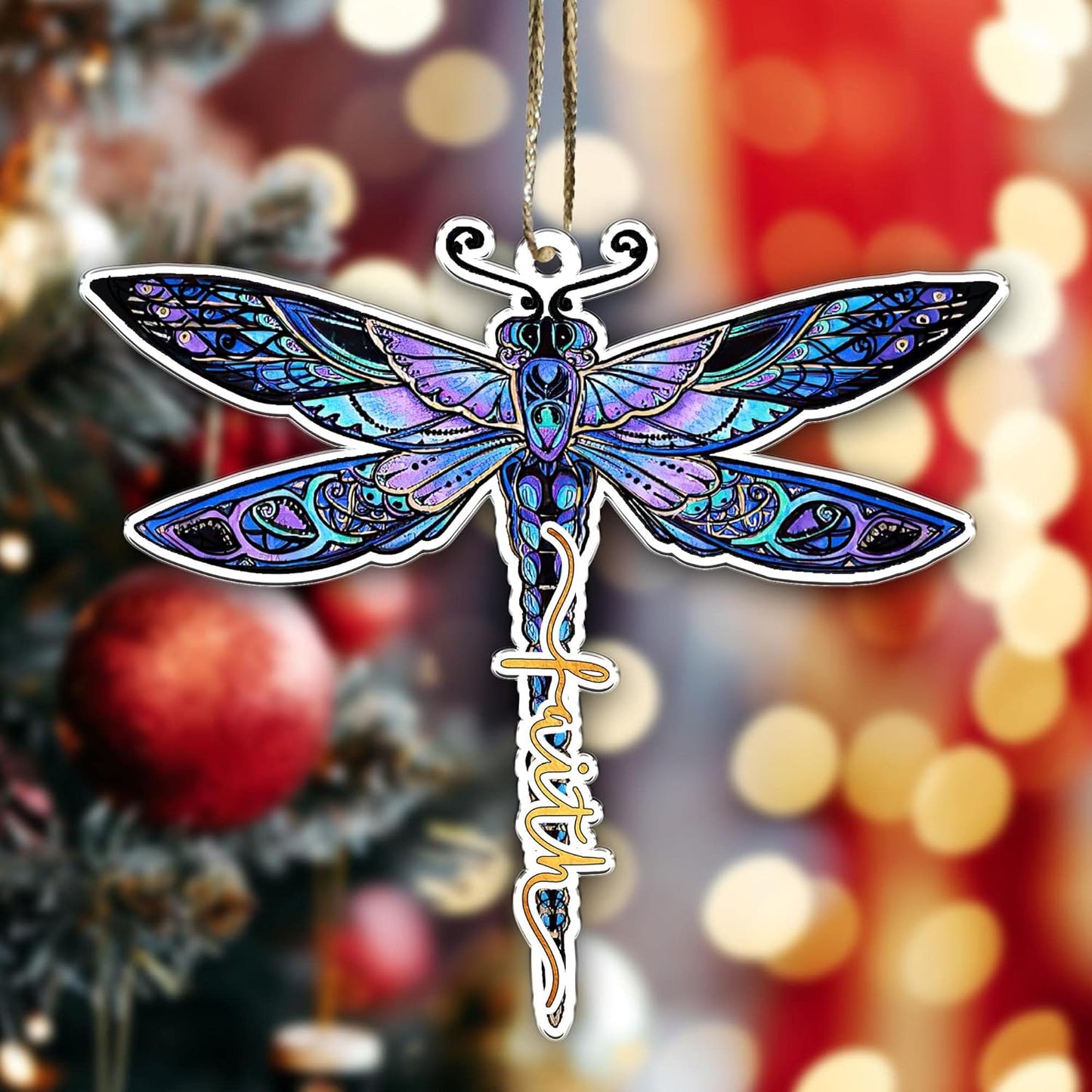 1 Pcs 2 Side Printed - Faith Jesus Tree Ornament Dragonfly Hanging Ornaments Christian Lovers Gifts Mother'S Day Father'S Birthday for Car