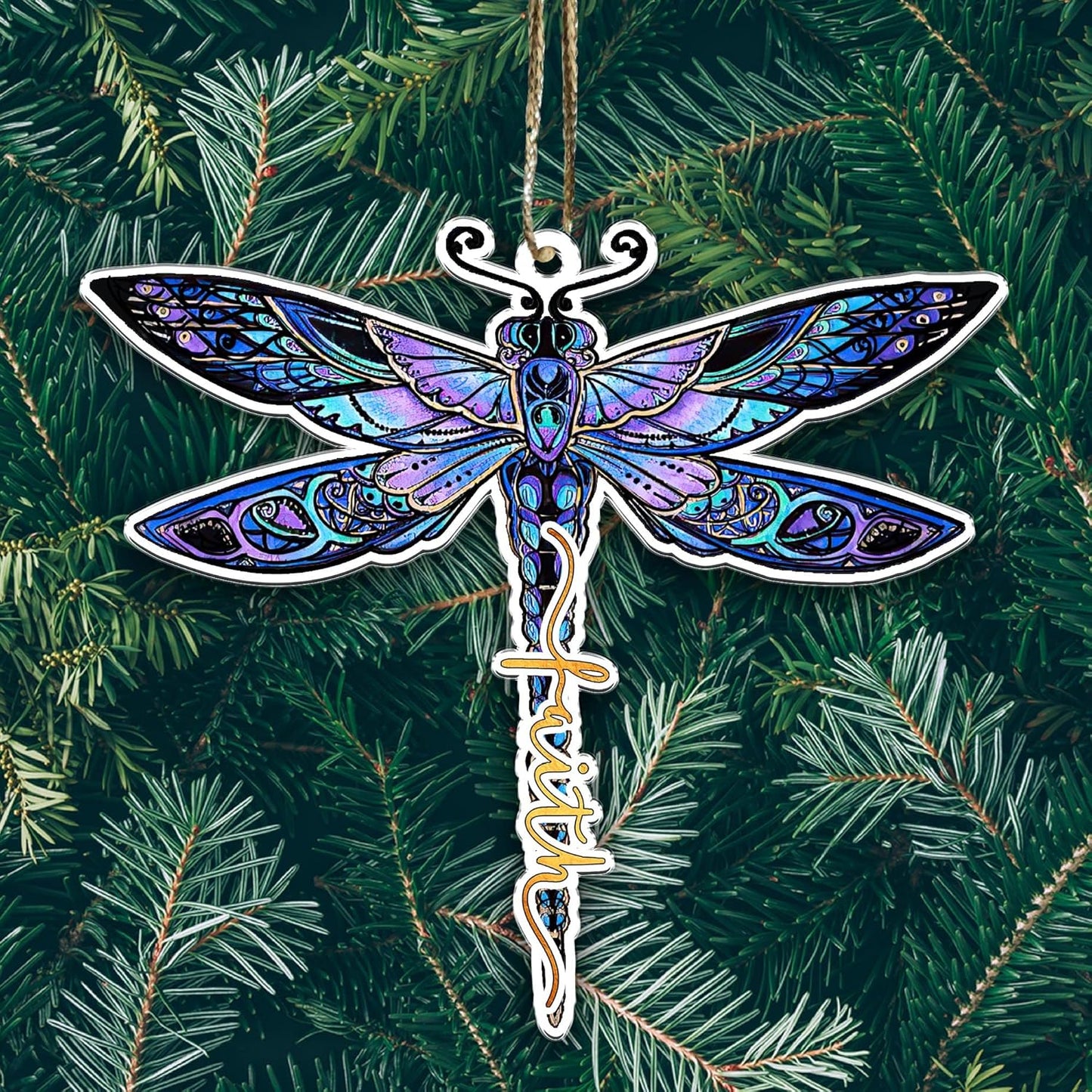 1 Pcs 2 Side Printed - Faith Jesus Tree Ornament Dragonfly Hanging Ornaments Christian Lovers Gifts Mother'S Day Father'S Birthday for Car