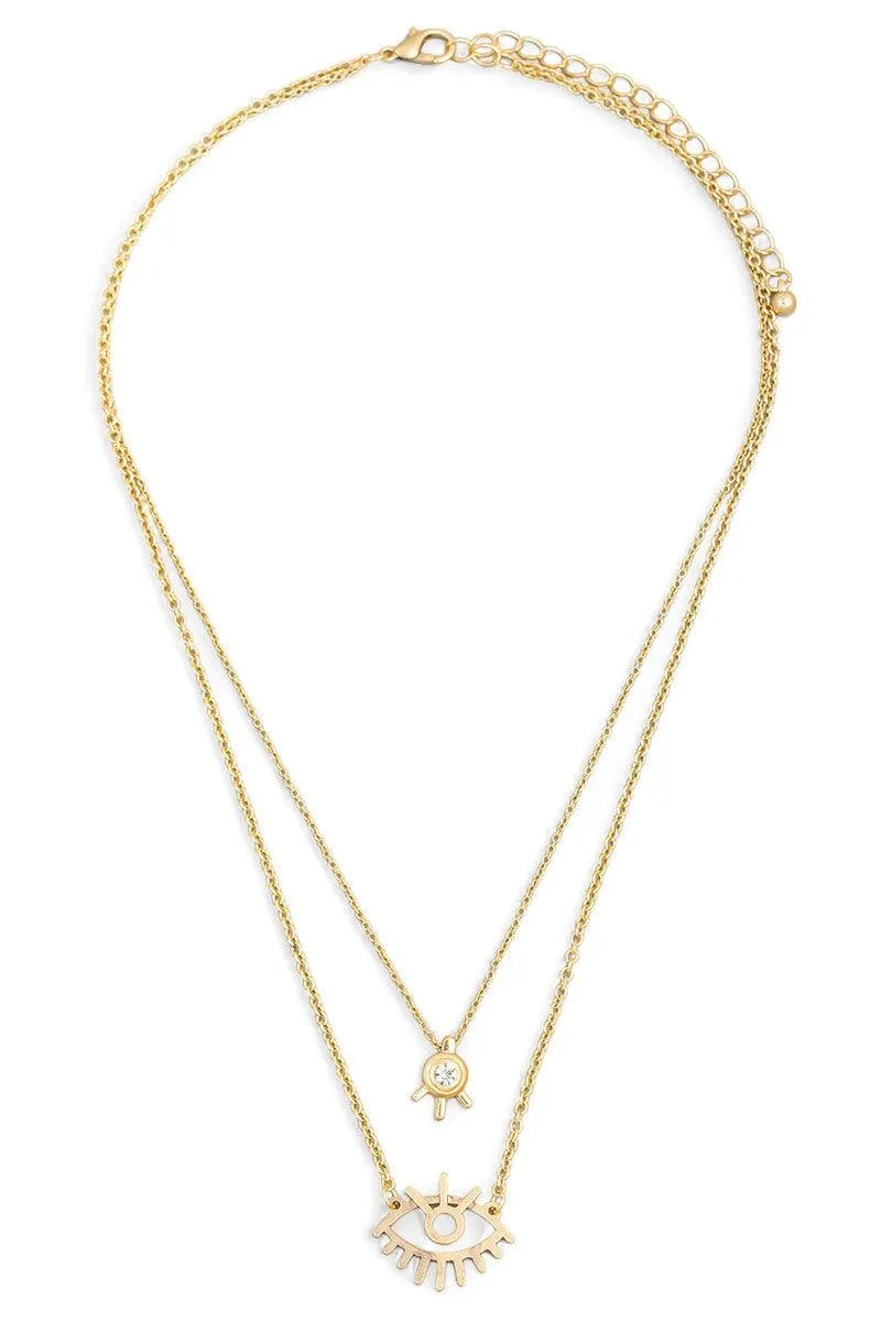 Layered Eye Cutout Pendant Chain Necklace