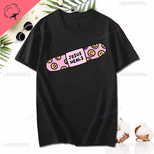 Kawaii Jesus Bandage Print Modal T Shirt Fashion Casual Men Women Cotton Short-Sleev Humor O-Neck Cool Shirt