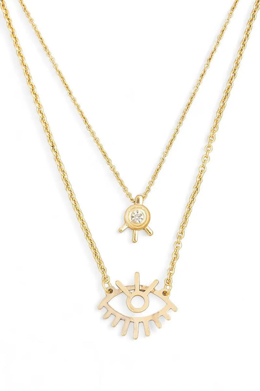 Layered Eye Cutout Pendant Chain Necklace