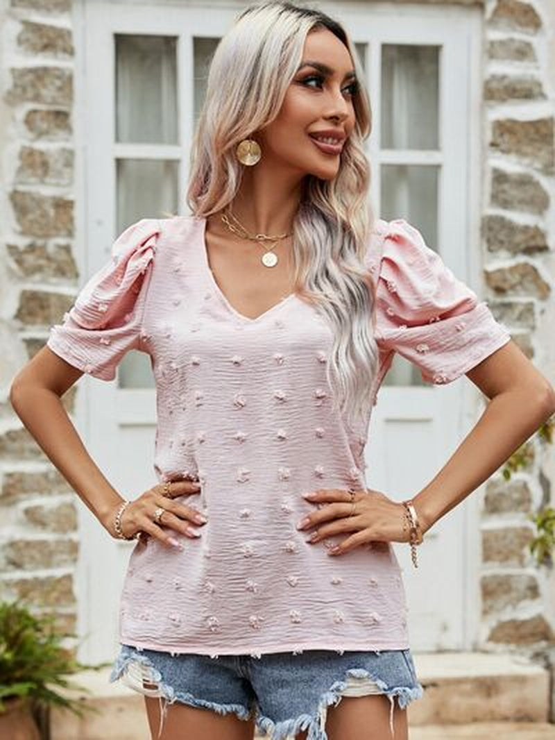 Swiss Dot Puff Sleeve Top - Short Puff Sleeve Design
