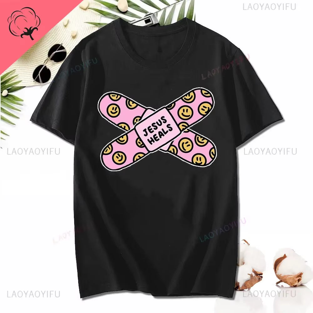 Kawaii Jesus Bandage Print Modal T Shirt Fashion Casual Men Women Cotton Short-Sleev Humor O-Neck Cool Shirt