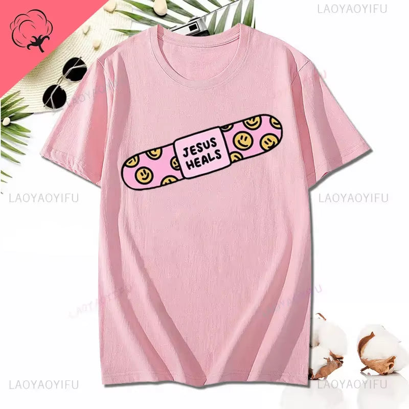 Kawaii Jesus Bandage Print Modal T Shirt Fashion Casual Men Women Cotton Short-Sleev Humor O-Neck Cool Shirt