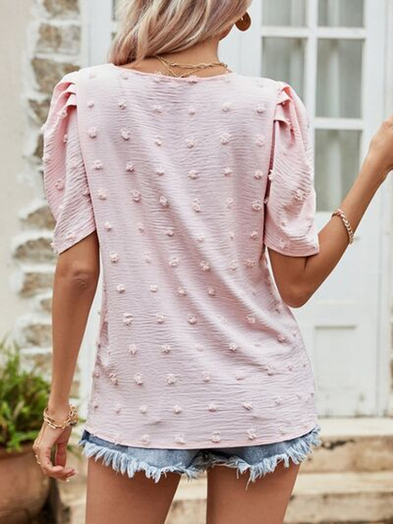Swiss Dot Puff Sleeve Top - Short Puff Sleeve Design
