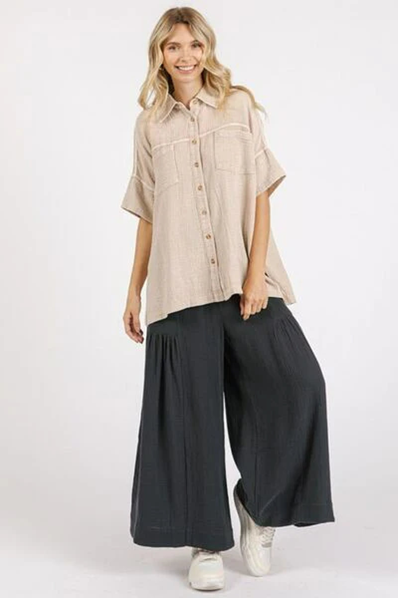 Mittoshop Mineral Wash Gauze Oversized Short Sleeve Shirt