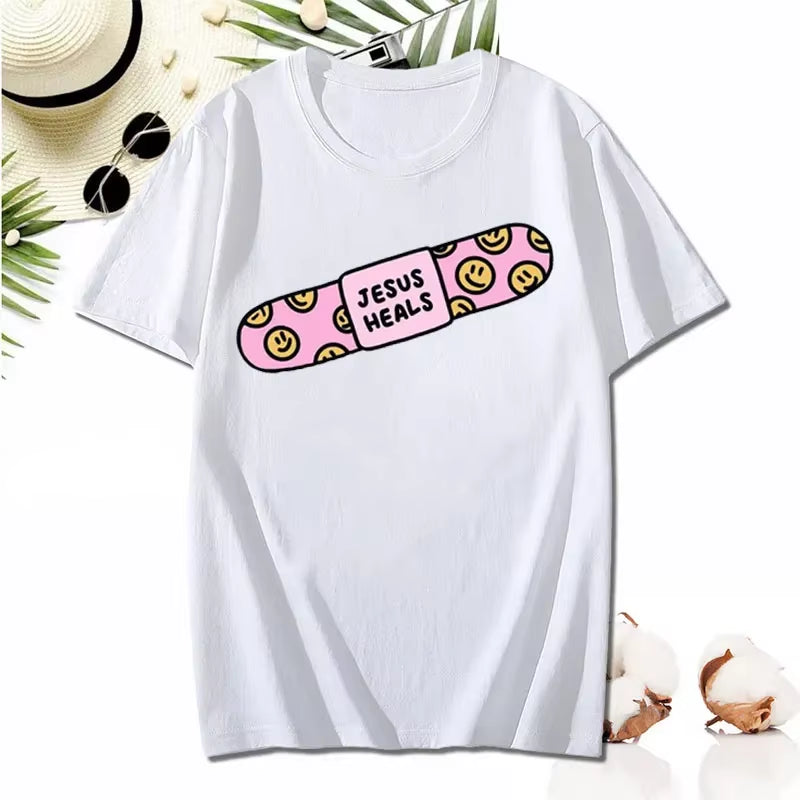 Kawaii Jesus Bandage Print Modal T Shirt Fashion Casual Men Women Cotton Short-Sleev Humor O-Neck Cool Shirt