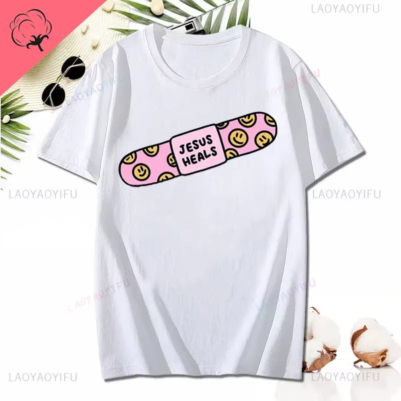 Kawaii Jesus Bandage Print Modal T Shirt Fashion Casual Men Women Cotton Short-Sleev Humor O-Neck Cool Shirt