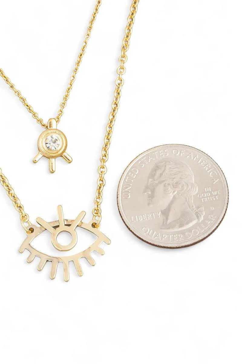 Layered Eye Cutout Pendant Chain Necklace