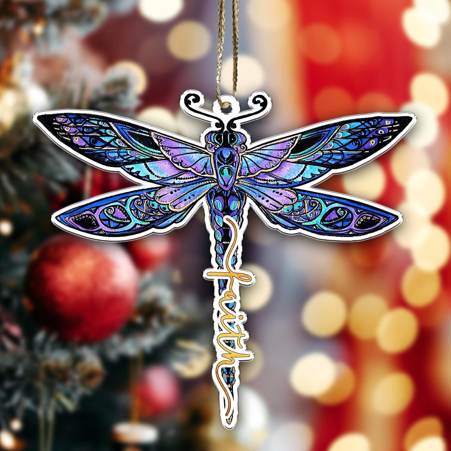 1 Pcs 2 Side Printed - Faith Jesus Tree Ornament Dragonfly Hanging Ornaments Christian Lovers Gifts Mother'S Day Father'S Birthday for Car