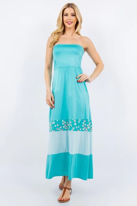 Celeste Full Size Color Block Tube Maxi Dress plus Size