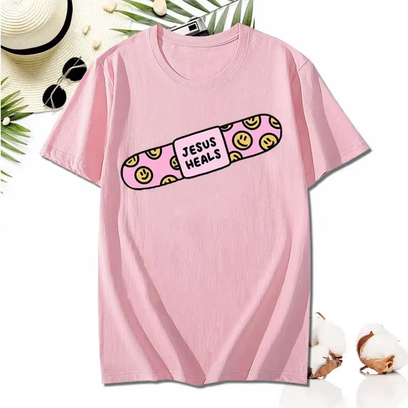 Kawaii Jesus Bandage Print Modal T Shirt Fashion Casual Men Women Cotton Short-Sleev Humor O-Neck Cool Shirt