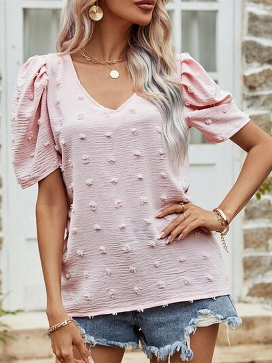 Swiss Dot Puff Sleeve Top - Short Puff Sleeve Design