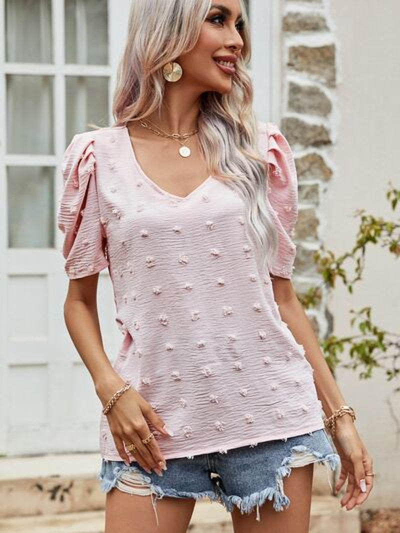 Swiss Dot Puff Sleeve Top - Short Puff Sleeve Design